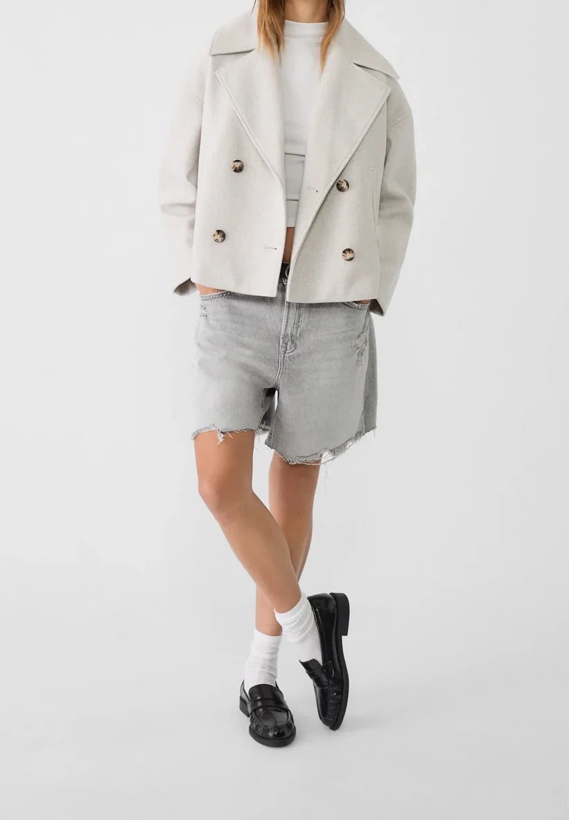 Cropped Double-Breasted Wool Jacket
