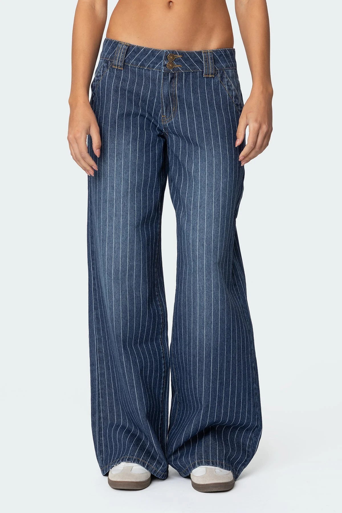 Pinstripe Wide-Leg Jeans
