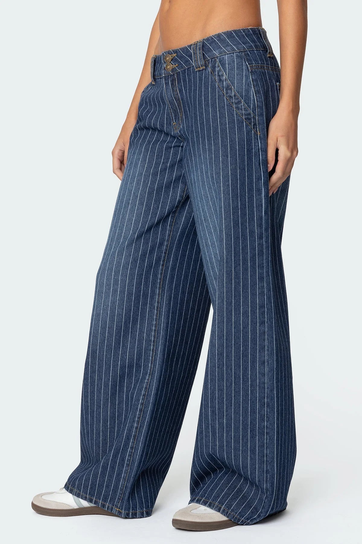 Pinstripe Wide-Leg Jeans