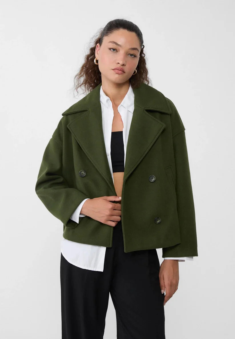 Cropped Double-Breasted Wool Jacket