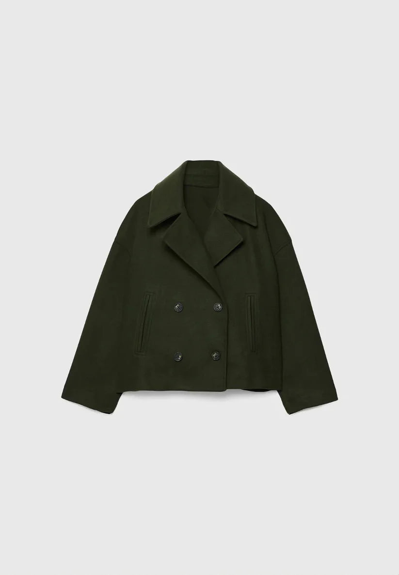 Cropped Double-Breasted Wool Jacket
