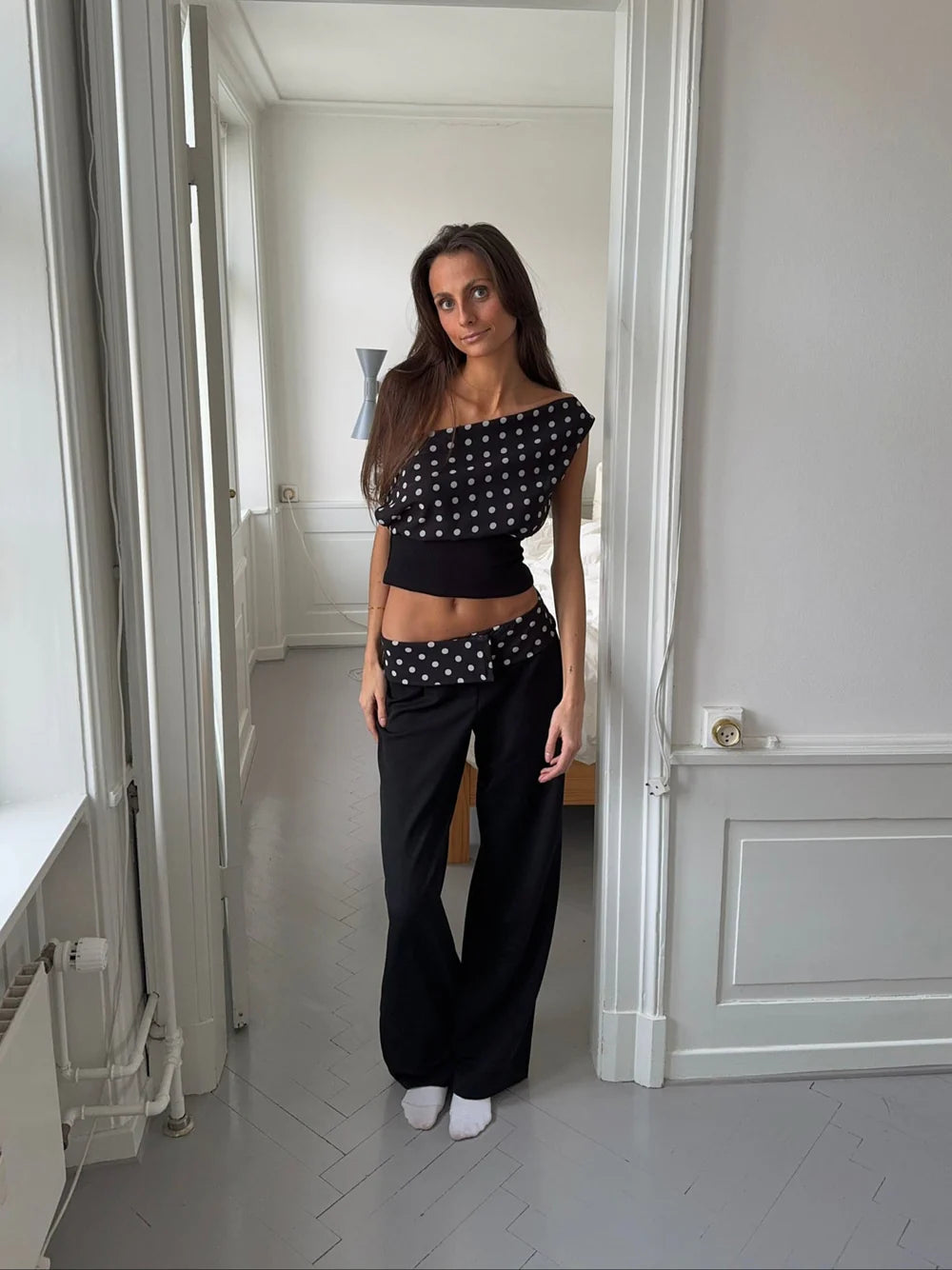 Black Polka Dot Two-Piece Set