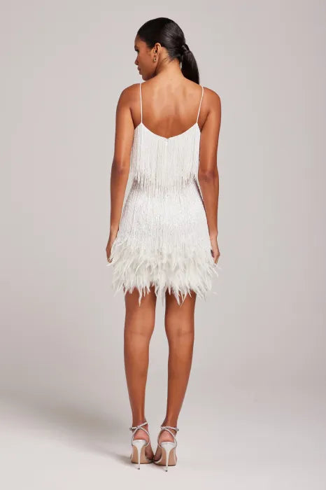 White Fringe Feather Dress