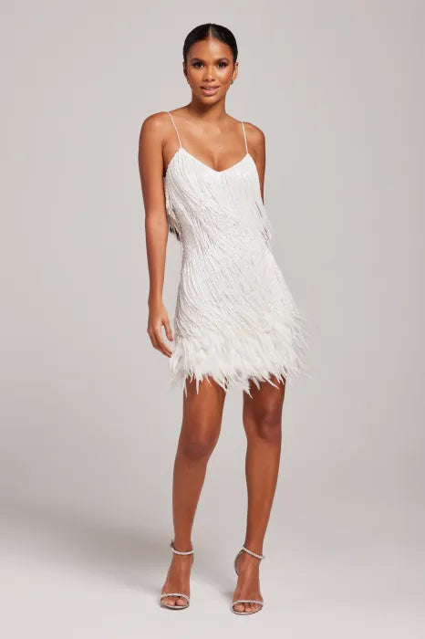 White Fringe Feather Dress